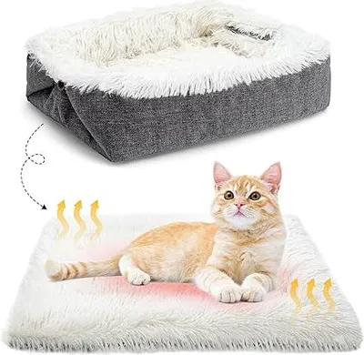 Produktbild von Bett für Katzen und Hunde, 2-in-1-Katzenkorb mit doppeltem Verwendungszweck für kleine Hunde im Innenbereich – waschbar, faltbar, weich und bequem – weiches Katzenkorbnest für Welpen