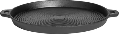 Image de Poêle en fonte Ø 35 cm, ronde, noire, pour tous les types de cuisinières, bonne répartition de la chaleur, robuste et résistante, idéale pour rôtir et griller