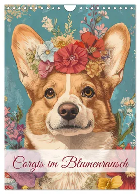 Produktbild von Corgis im Blumenrausch (Wandkalender 2027 DIN A4 hoch), CALVENDO Monatskalender