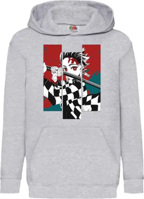 Produktbild von Kinder Kapuzenpullover Demon Anime Slayer Tanjiro Kamado 011, 12-13 Jahr - 152 / Grau