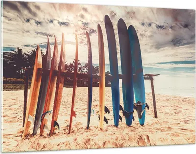 Produktbild von Bilder auf glas - Einteilig - Surfen Strand Board - 120x80cm - Glasbilder - Wandbilder - Bilder - zum Aufhängen bereit - Wanddekoration aus Glas - Glas Bilder - Wandbild auf Glas - GAA120x80-4992