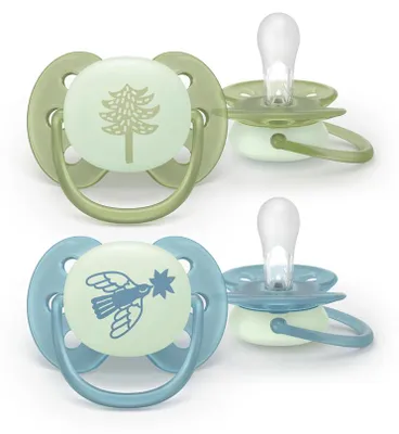 Produktbild von Philips AVENT Schnuller SCF094/05 ultra soft für die Nacht, Ultraweicher Schnuller, Kieferorthopädisch, Silikon, Junge/Mädchen