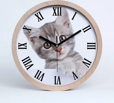 Produktbild von Holzuhr 30fi cm wanduhr - schwarze Spitzen - graue Katze