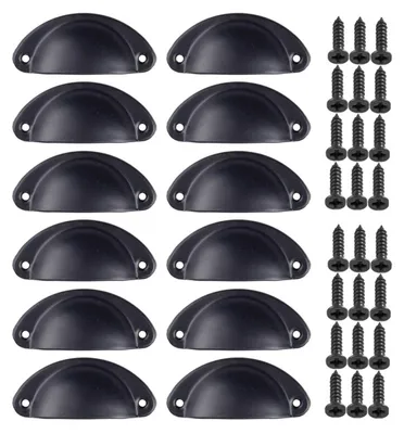 12 Muschelgriffe inkl. Schrauben 82x35mm schwarz