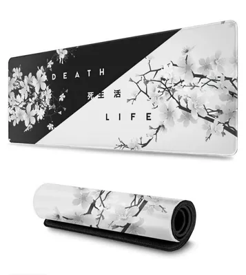 Produktbild von Gaming Mauspad XXL Kirschblüte Schwarz Weiß 80x30cm Rutschfest Genähte Kanten