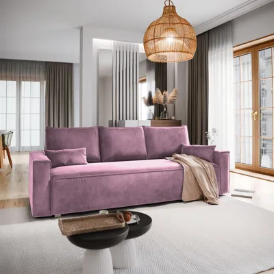 Produktbild von Sofa ALATRI Lila Velours-Stoff mit Schlaffunktion, Sofa mit Bettkasten, Sofa mit Bettkasten, Wohnzimmersofa, Couch, Soffa, Bettsofa, Couchgarnitur- Lila, MONOLITH 62