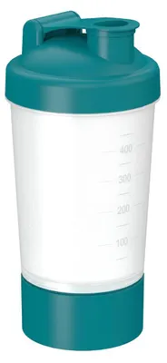 Immagine prodotto di Shaker 400 ml "Protein" Pro 1 - Shaker fitness per bevande proteiche e sportive - Shaker da palestra con colino rimovibile e scomparto rimovibile - trasparente/etereo