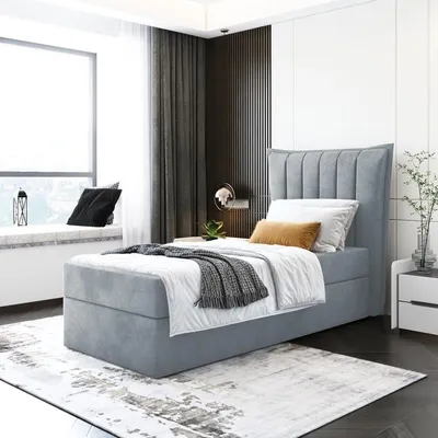 Produktbild von Boxspringbett LUNA MINI OHNE TOPPER , Einzelbett, Stauraum, Schlafzimmer, Polsterbett, 100x200 cm. (Grau - Itaka 50)