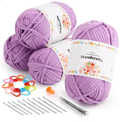 Obrázek produktu pro Sada příze na háčkování, bavlna-nylon, 4 x 50 g, světle fialová, včetně příslušenství