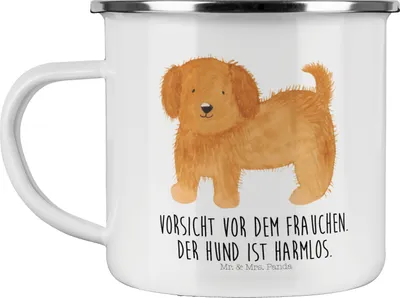 Produktbild von Mr. & Mrs. Panda Kaffeepott Hund Flauschig - Weiß - Geschenk, Hundeliebe, Pott, Teetasse, Sprüche, Niedlich, Witzig, Emaille Becher, Tasse, Hunde