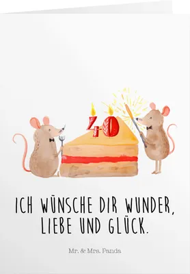 Produktbild von Mr. & Mrs. Panda Einladungskarte 40. Geburtstag Mäuse Kuchen - Weiß - Geschenk, Geburtstagskarte, Kuchenliebe, einladungskarten, klappkarten, Happy Birthday, Grußkarten