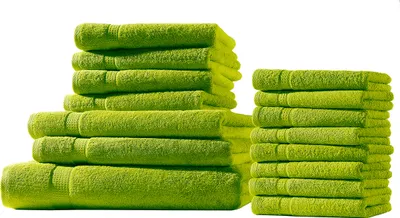 Produktbild von XXL-Set 15tlg Frotteetücher Elegance 100% Baumwolle 500 gsm Gästetücher Handtücher Duschtücher Badetücher apfelgrün