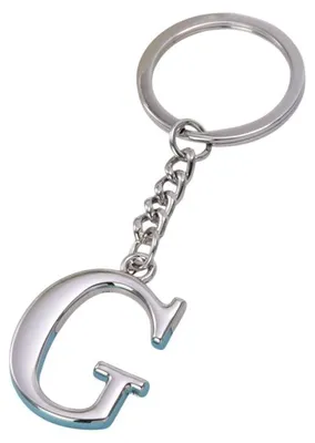 Zdjęcie produktu dla Brelok litera G – metalowy srebrny 25×35 mm