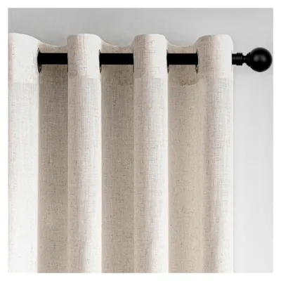 Produktbild von Vorhänge aus Leinen mit Ösen in Beige für modernes Wohnzimmer und Schlafzimmer, 245 cm, halbtransparent, lichtdurchlässig, schlicht, im Boho-Landhausstil, 2er Set