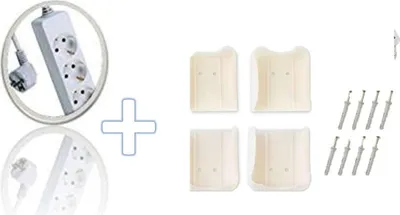 Produktbild von HALTER FÜR STECKDOSENLEISTEN und eine Kombi Steckdose mit 3-fach Steckplätze Weiss