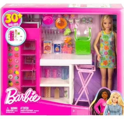 Image de Poupée barbie métier : la cuisine de barbie avec 31 accessoires + 1 poupée mannequin - mattel - hjv38