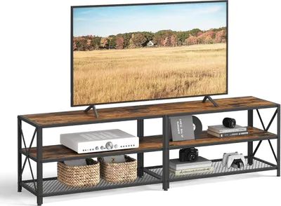 Immagine prodotto di Porta TV VASAGLE, tavolo per televisori fino a 75 pollici, con ripiani, struttura in acciaio, mobili per soggiorno e camera da letto, marrone rustico e nero