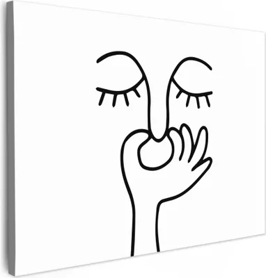 Produktbild von MuchoWow® - Leinwandbilder - Strichzeichnung - Gesicht - Weiß, Wandbild, Wanddeko Bilder Wohnzimmer, 40x30 cm