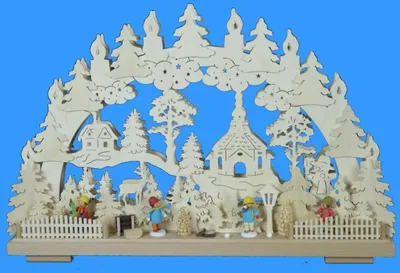 Produktbild von Schwibbogen mit Winterfiguren Kirche und Beleuchtung BxHxT 50x33x7cm NEU
