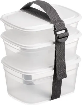 Image de Lot 3 Boîtes Alimentaires Carrées Hermétiques, Empilables Avec Sangle De Transport - Générique