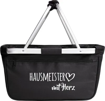 Produktbild von Huuraa Einkaufskorb Hausmeister mit Herz 20 Liter Black faltbarer Tragekorb Geschenkidee