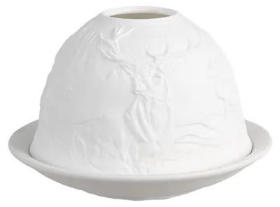 Obrázek produktu pro Stojan na čajovou svíčku Clayre & Eef Ø 12x8 cm Bílý porcelánový jelen
