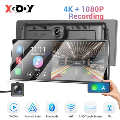 Zdjęcie produktu dla Lusterko wsteczne z monitorem, kamera samochodowa (dashcam) bezprzewodowa, wyświetlacz CarPlay o przekątnej 11,3 cala, wyposażona w 2 kamery: przednią kamerę 1080p Full HD i kamerę cofania, z polem widzenia 170 stopni, funkcja monitoringu parkowania, przeznaczona do samochodów, taksówek