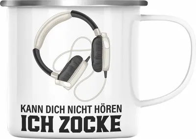 Produktbild von Trendation - Gamer Emaille Tasse Geschenk Jungen Zocker Mitbringsel Männer Zocken Gaming Geschenkideen PC Kinder Zubehör Spruch Lustig Kann Dich Nicht Hören (Silber)