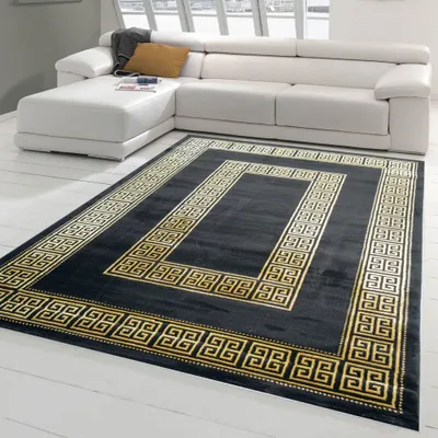 Immagine prodotto di Tappeto moderno con bordo classico in oro nero Dimensioni - 160 x 230 cm