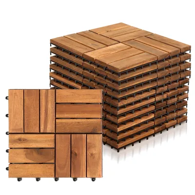 Produktbild von Izrielar 4m² Holzfliesen Terrassenfliesen 44 STK Holz Fliesen Mosaik 30x30 cm- Balkonfliesen wetterfest aus Akazienholz mit Klicksystem für Terrasse Balkon
