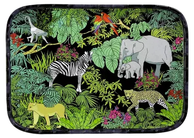 Produktbild von Großes Tablett aus schwarzem/grünem Melamin - Dschungel-Tischservice-Präsentationstablett - Geschirr-Kollektion MelARTmine - 45 x 32 cm