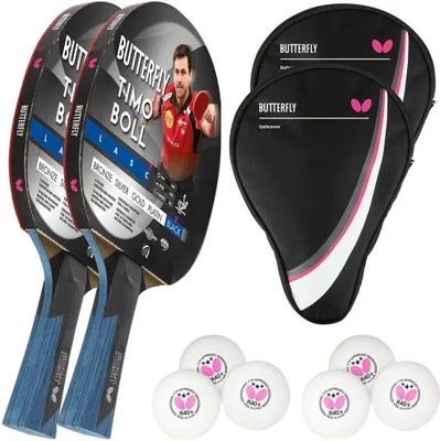 Produktbild von Butterfly 2 x Timo Boll Black 85031 Tischtennisschläger + 2x Tischtennishülle Drive Case + 6 x 40+ 3*** Bälle