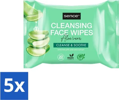Immagine prodotto di Sence - Aloe Vera - Salviette detergenti per il viso - Lenitive - 20 salviette - Confezione risparmio - 5 pezzi
