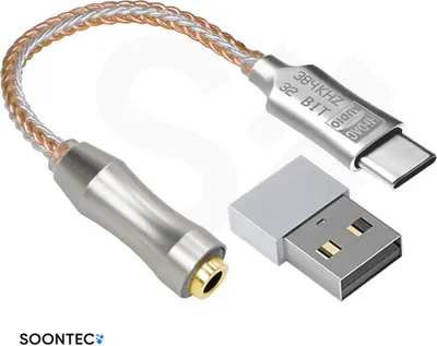 A product shot of a USB-C to 3.5mm audio adapter.