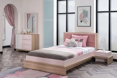 Produktbild von Jugendzimmer-Set Angel 4-Teilig in Holzoptik/Pink 100 x 200 cm