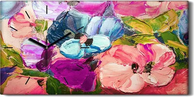Produktbild von Dekor Leinwand Uhr Wandbilder Geräuschlos Kunstdruck 60x30 Malerei Kunst Blumen - schwarze Hände