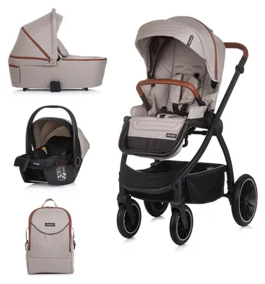 Produktbild von Chipolino Kombikinderwagen 3 in 1 Prestige Babywanne Rucksack i-Size Babyschale beige