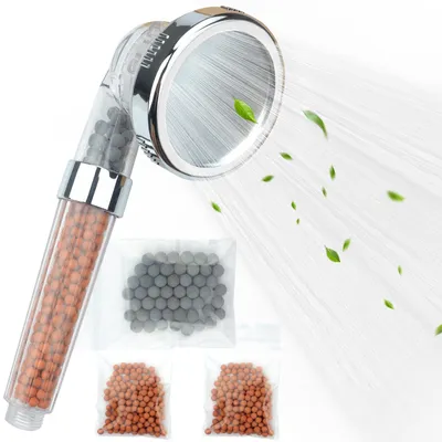 Ionische Handbrause mit Filter, wassersparend, Hochdruck, Weiß