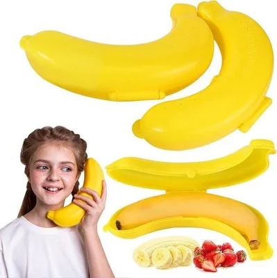 Produktbild von Famanu Bananenboxen Set – Wiederverwendbare Kunststoff-Halter – Bananenförmige Aufbewahrungsbox für unterwegs