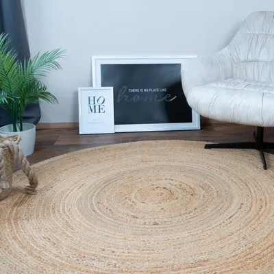 Obrázek produktu pro CONSILIO CONCEPT Ø 160 x 160 Koberec Obývací pokoj Přírodní béžová Juta Flatweave Boho Country Style vegan uni woven