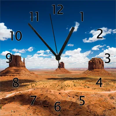 Produktbild von Wallario Design Wanduhr Monument Valley aus Echtglas, Größe 30 x 30 cm
