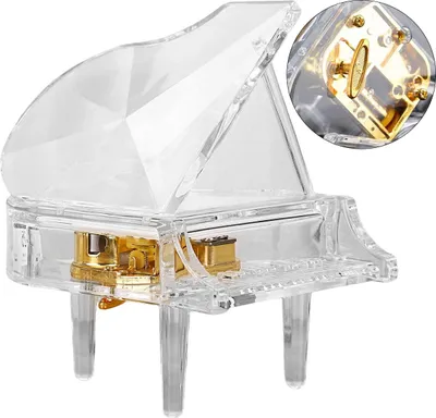 Produktbild von Klavier-Spieluhr, mechanische Klavier-Spieluhr mit Aufziehmechanismus, transparentes Acryl-Klavierornament, romantisches Geschenk für Mädchen/Damen.