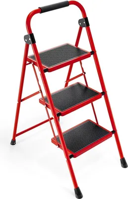 Image de Echelle pliante Tabouret marchepied avec mains courantes et large pédale, rouge, pour adultes