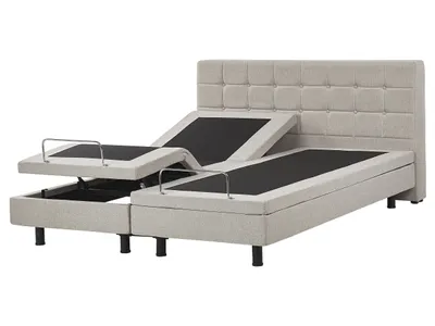Zdjęcie produktu dla BELIANI Łóżko beżowe tapicerowane 160 x 200 cm dwuosobowe regulowane elektrycznie z pikowanym zagłówkiem i pilotem