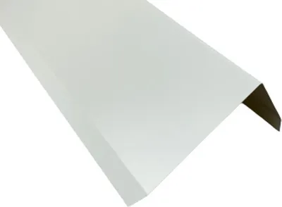 A white metal corner profile, likely for roofing or construction, is shown against a white background.
