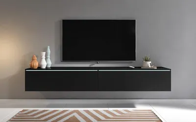 Obrázok produktu pre PIASKI TV skrinka lowboard D 180 cm, plávajúca TV skrinka, matná čierna