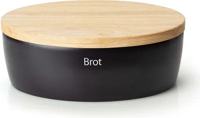 Produktbild von Continenta Brottopf oval mit Holzdeckel, L, Keramik, Gummibaumholz, Schwarz, 36 x 23 x 13.5 cm, 3732