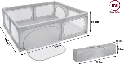 Produktbild von Moby-System Baby-Laufgitter, 140 cm Breite, robustes 210D PVC-Gewebe, Stahlrohre, faltbar, durchsichtig, Reißverschluss-Eingang, rutschfeste Saugnäpfe, inkl. Transporttasche, werkzeugloser Aufbau