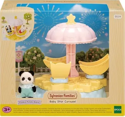 Image de Figurines miniatures Sylvanian Families, Le carrousel étoilé avec bébé panda, Jouet pour enfants 4 ans et plus