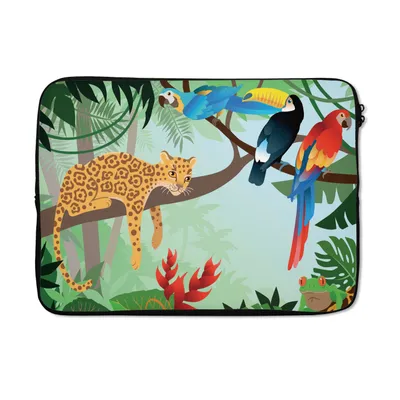 Produktbild von MuchoWow® Laptop Hülle 13 Zoll Dschungeltiere - Tukan - Jungen - Mädchen - Leopard Laptoptasche - Laptophülle - Sleeve - Rundumschutz